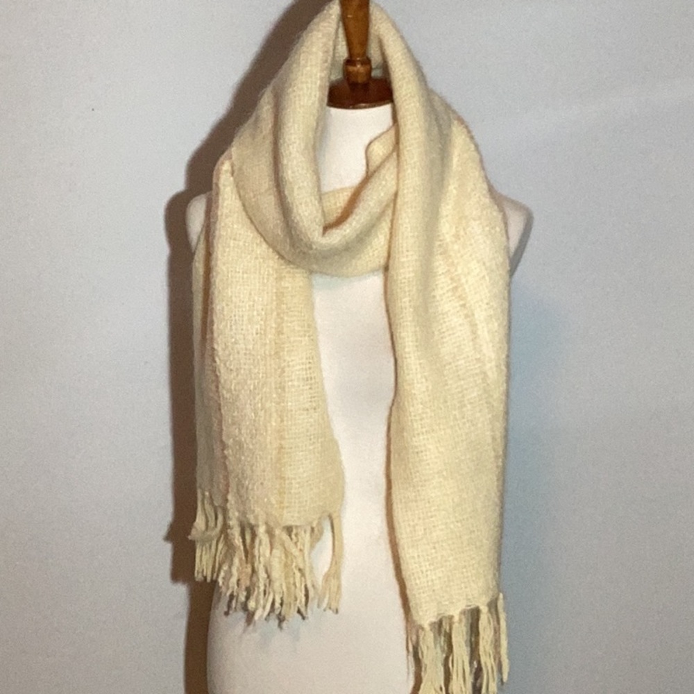 Shawl, blanket scarf, hand woven, very soft & warm, creamy winter white